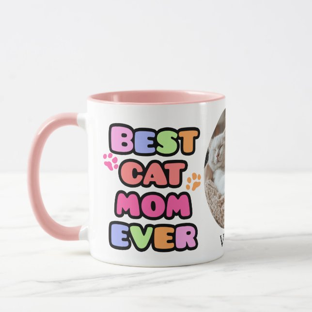 Best Cat Mum Ever Mug with Custom Photo (Left)