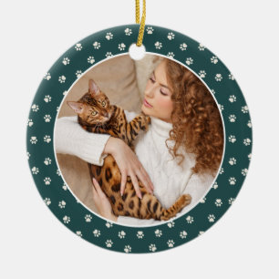 Best Cat Mum Ever Paw Pattern Frame Photo Ceramic Tree Decoration