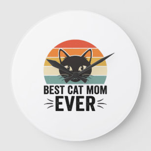 Best Cat Mum Ever Retro Cat Face Vintage Design_1 Large Clock