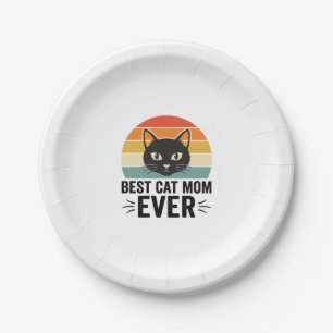 Best Cat Mum Ever Retro Cat Face Vintage Design_1 Paper Plate
