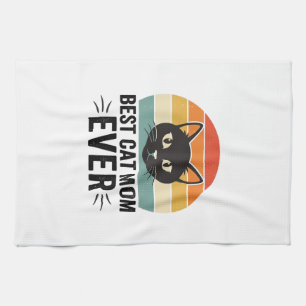 Best Cat Mum Ever Retro Cat Face Vintage Design_1 Tea Towel