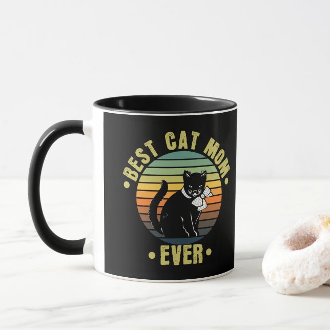 Best Cat Mum Ever Retro | Gifts for Cat Mum Mug (With Donut)