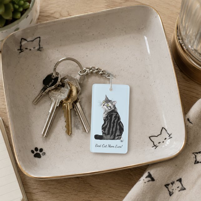 Best Cat Mum Ever Silver Tabby Mother's Day Key Ring (Creator Uploaded)