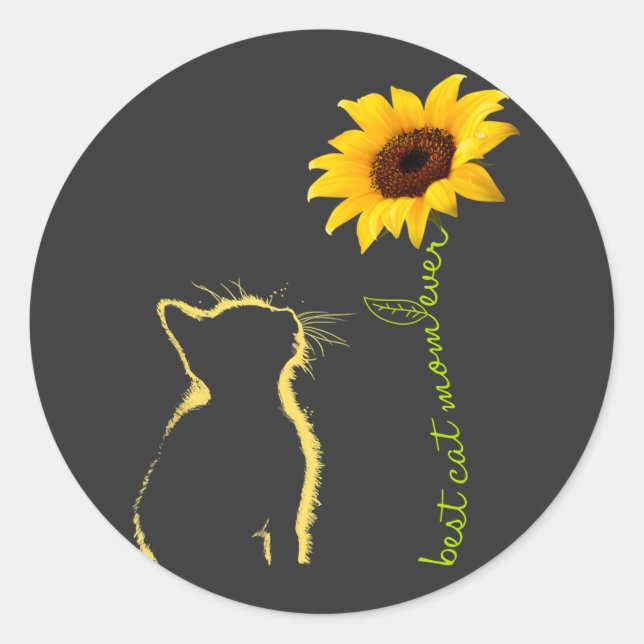 Best Cat Mum Ever Sunflower Cat Mummy Christmas T- Classic Round Sticker (Front)