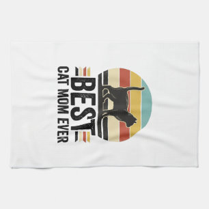 Best Cat Mum Ever Vintage Black Cat Retro Design_1 Tea Towel