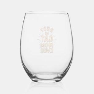 Best Cat Mum Ever Vintage Engraving Design_1 Stemless Wine Glass