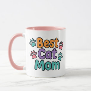 Best Cat Mum Mug with Custom Photo Colourful Font