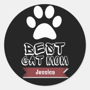 best cat mum, mummy mother mama personalise name classic round sticker
