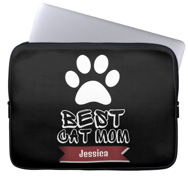 best cat mum, mummy mother mama personalise name laptop sleeve (Front)