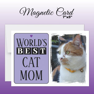 Best cat mum or dad photo purple magnetic card