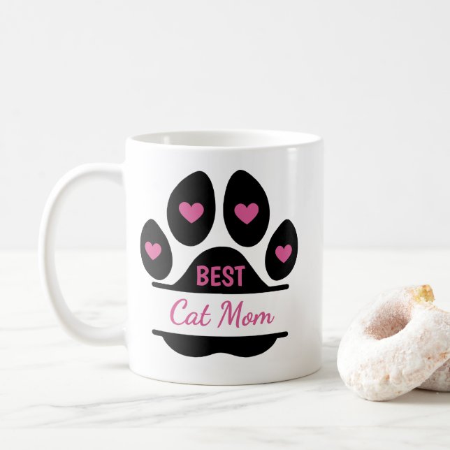 Best Cat Mum Paw Print Coffee Mug (With Donut)