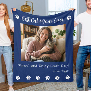 Best Cat Mum Paws Blue Pet Photo Fleece Blanket