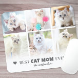 Best Cat Mum Pet Photo Mouse Pad<br><div class="desc">Personalised "Best Cat Mum Ever" 6 Photo Collage Mouse Pad. Celebrate her love and devotion to her feline friends with this custom mouse pad, designed to add a personal and practical touch to her workspace. Best Cat Mum Ever is elegantly displayed at the top in soft grey text, accented with...</div>