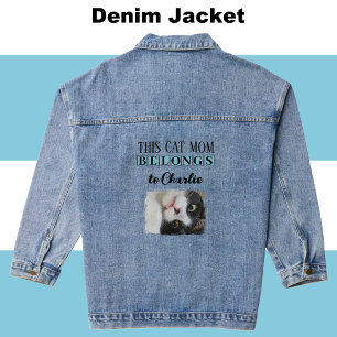 Best cat mum photo add name blue denim jacket