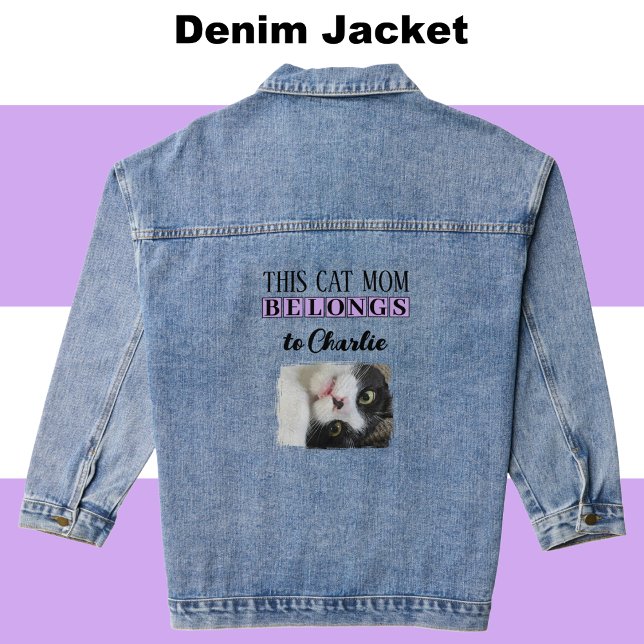 Best cat mum photo add name purple denim jacket (Creator Uploaded)