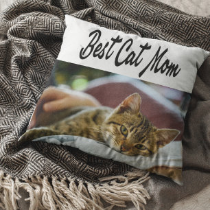 Best Cat Mum Photo Black text Cushion