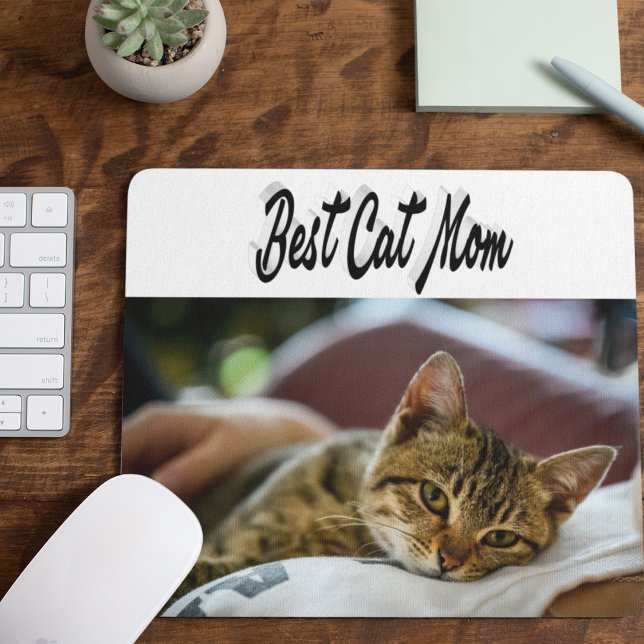 Best Cat Mum Photo Black  text  Mouse Pad (Creator Uploaded)