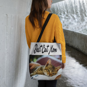 Best Cat Mum Photo Black text Tote Bag