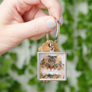Best Cat Mum Photo Name Keychain