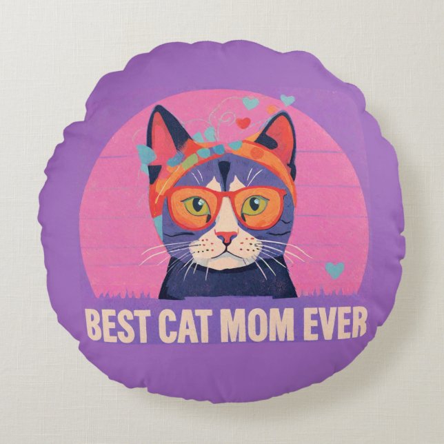 Best Cat Mum Round Cushion (Front)