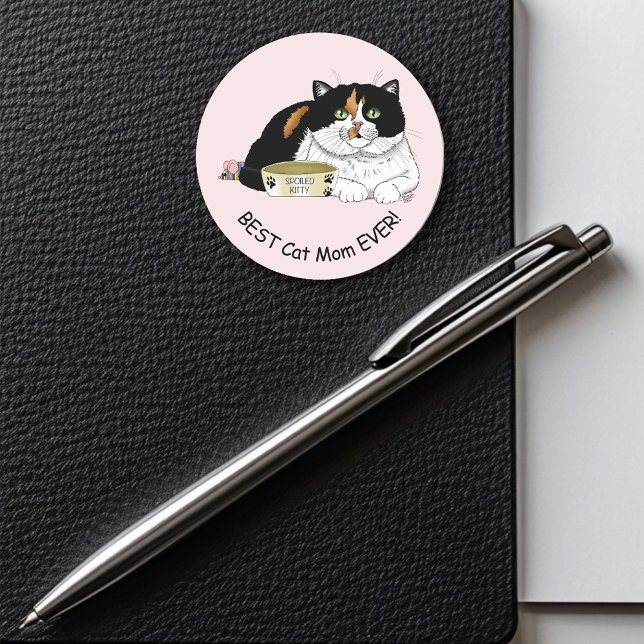 Best Cat Mum Spoiled Calico Mother’s Day Pink Classic Round Sticker (Creator Uploaded)