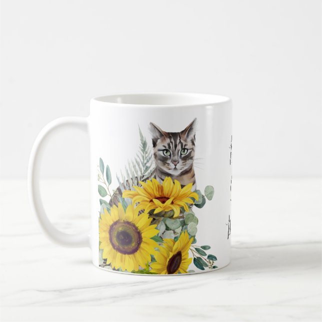 Best Cat Mum Sunflower Floral Coffee Mug (Left)