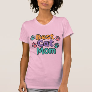 Best Cat Mum T-Shirt – Colourful Paw Print Design 