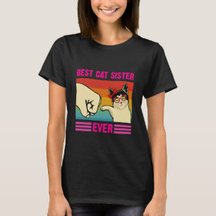 Best Cat Sister Ever Retro Cute Cat Fist bump for T-Shirt