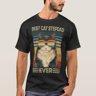 Best Cat Stepdad Ever Retro Vintage Cat Dad Father T-Shirt