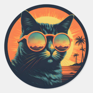 Best Cat Vintage Funny Design Retro For Cat Lover Classic Round Sticker