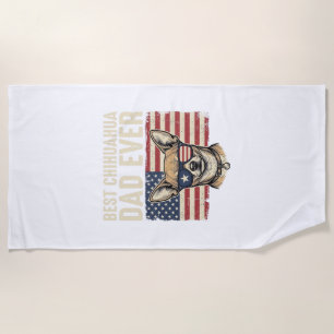 Best Chihuahua Dad Ever Vintage Patriotic Dog Desi Beach Towel
