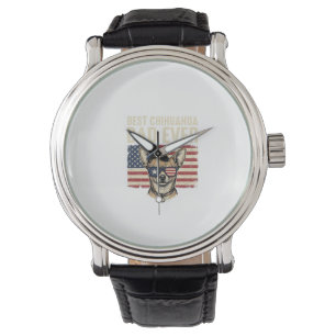 Best Chihuahua Dad Ever Vintage Patriotic Dog Desi Watch