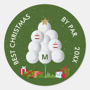 Best Christmas by Par Golf Ball Tree Initial Year Classic Round Sticker