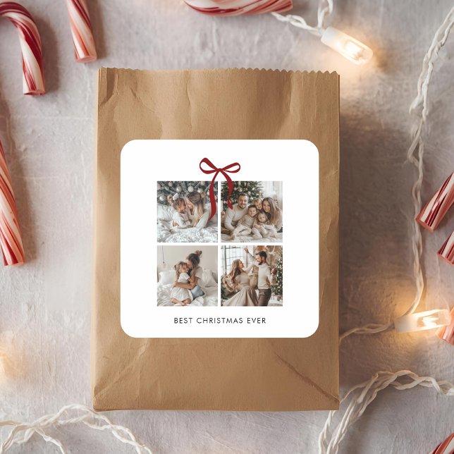 Best Christmas Ever Family Photo Collage Gift Square Sticker (Creator Uploaded)