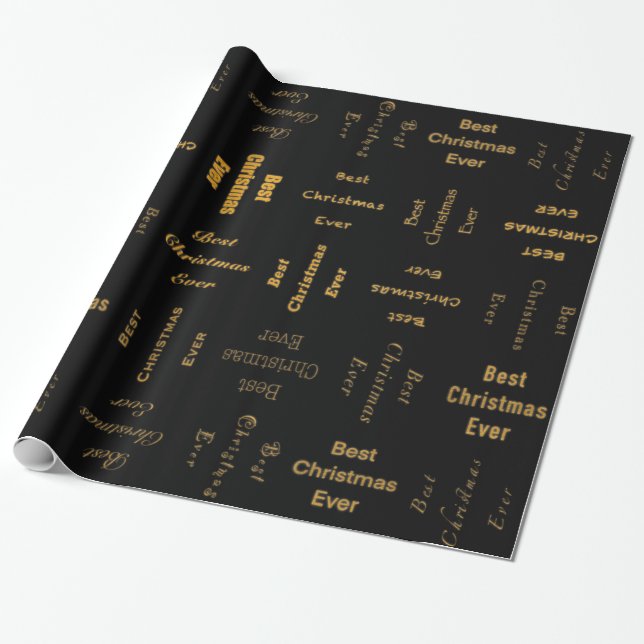 Best Christmas Ever Gold/Black Wrapping Paper (Unrolled)