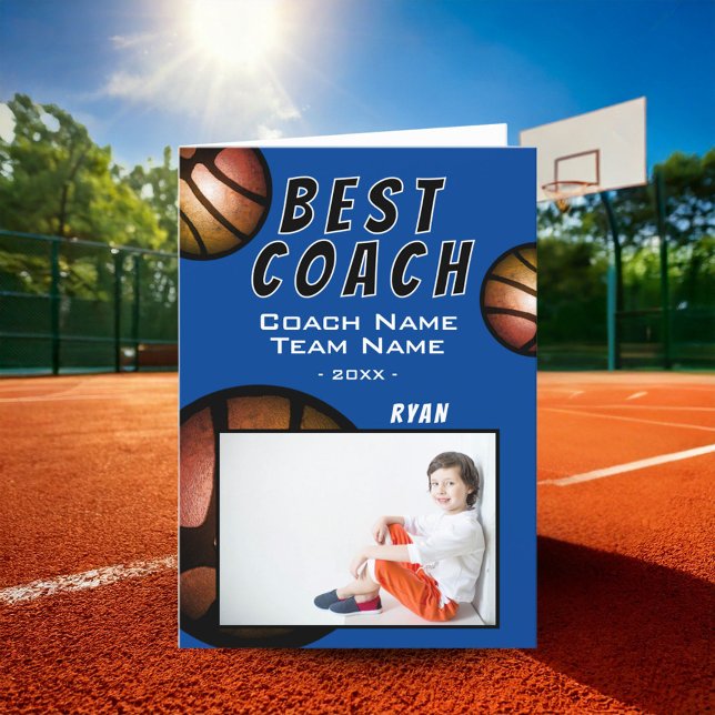 Best Coach Basketball Metallic Photo  Thank You Card (Creator Uploaded)