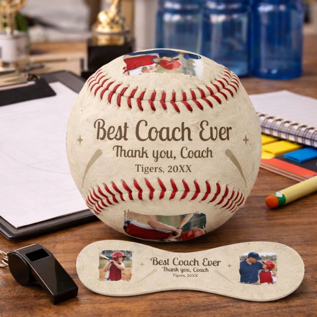 Best Coach Ever 2 Photo Coach Gift Keepsake Baseball (Creator Uploaded)