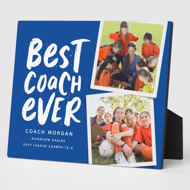 Best coach ever blue two photo team thank you plaque (Side)