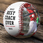 Best Coach Ever Custom Baseball<br><div class="desc">Personalised baseball gift featuring the name of your coach,  the saying "best coach ever",  the name of your school,  and the year. Plus 2 photos for you to customise with your own to make this an extra special gift.</div>