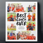 Best coach ever eight photo collage coach gift plaque<br><div class="desc">Celebrate a great coach and say thank you for a great season with this 8 photo "best coach ever" collage. The bold trendy type includes a spot for a name and record or other stats. The black text is surrounded by photos - 6 square and 2 horizontal. Find more coach...</div>