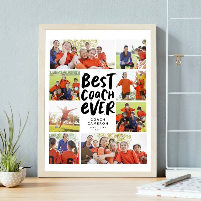 Best coach ever eight photo collage coach gift poster (Creator Uploaded)