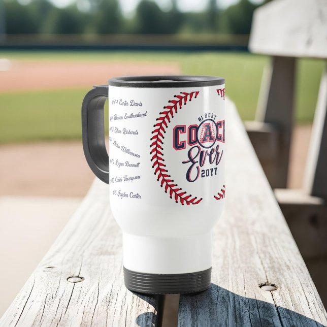 Best Coach Ever Gift Baseball Team Signature Names Travel Mug (Best Coach Ever Gift Baseball Team Signature Names Travel Mug)