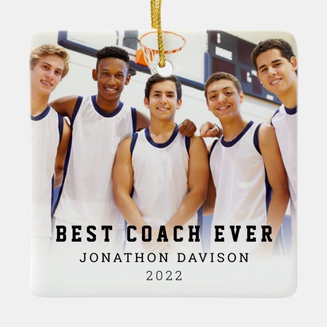 Best Coach Ever Name Team Photo Overlay Ceramic Or Ornament (Front)