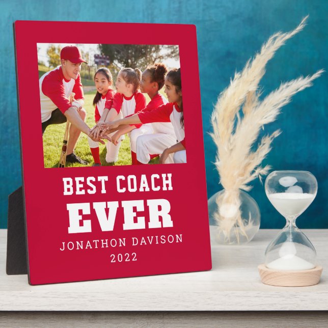 Best Coach Ever Name Year Team Photo Red White Plaque (Side)