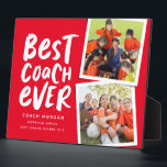 Best coach ever red two photo team thank you plaque<br><div class="desc">Say thank you to a great coach and celebrate a wonderful season with this fun two-photo plaque with a red and white colour scheme. Personalise it with your own text too to commemorate a successful season. Makes a great way to show your appreciation for any sports season and athletes young...</div>