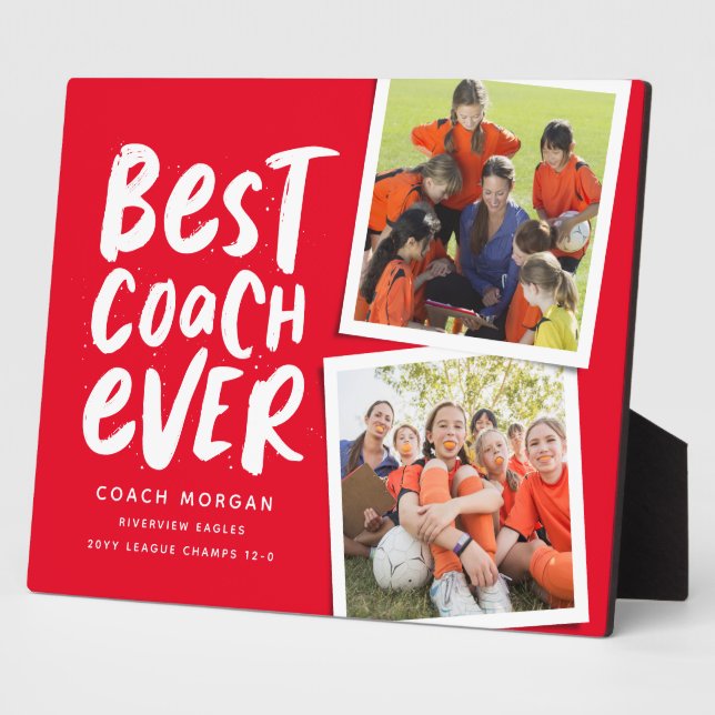 Best coach ever red two photo team thank you plaque (Side)