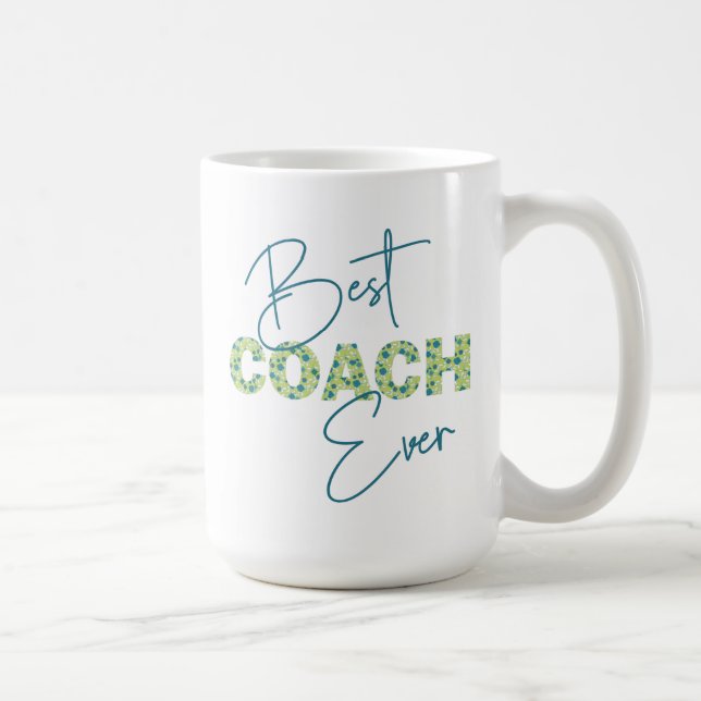 Best Coach Ever Teal Floral Text Personalised Coffee Mug (Right)