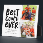 Best coach ever two photo team thank you plaque<br><div class="desc">Say thank you to a great coach and celebrate a wonderful season with this fun two-photo plaque with a black and white colour scheme. Personalise it with your own text too to commemorate a successful season. Makes a great way to show your appreciation for any sports season and athletes young...</div>