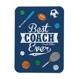 Best Coach Ever with name and sports equipment Magnet