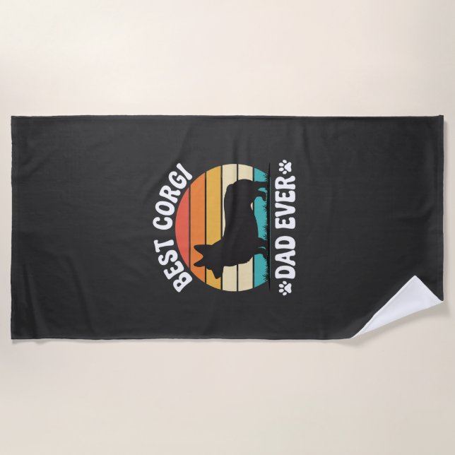Best Corgi Dad Ever Retro Dog Beach Towel (Front)